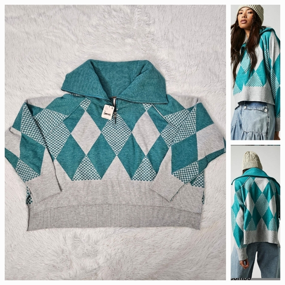 FREE PEOPLE | Lucy Half Zip Pullover Maui Grey Combo - Picture 3 of 14